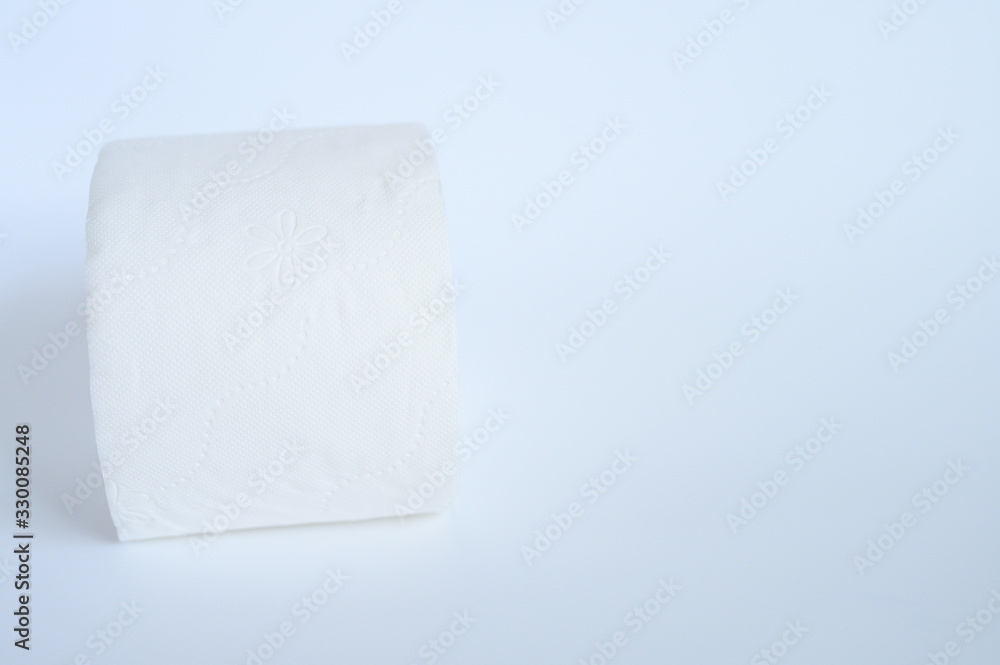 Fototapeta premium rolled white toilet paper in a white background. space for text