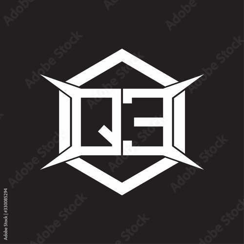 QE Logo monogram with hexagon and four taper shape design template