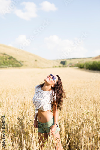 happy girl in field