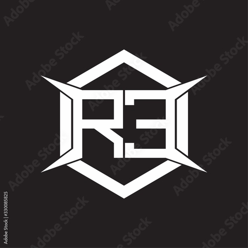 RE Logo monogram with hexagon and four taper shape design template