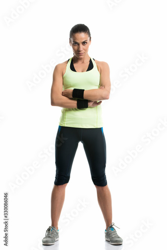 full length portrait of sportive young man isolated on white background