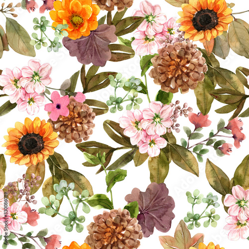 flowers watercolor floral seamless pattern or wallpaper
