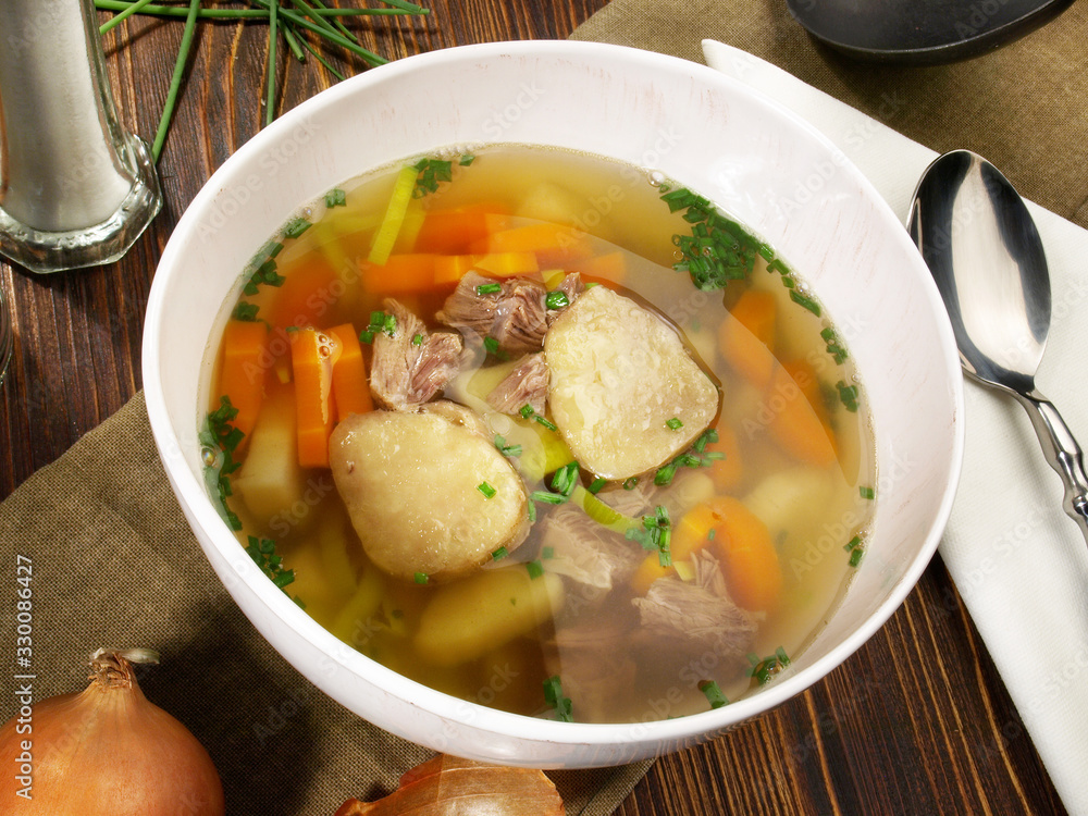 Beef Bone Soup with Bone Marrow - Vegetables and Spice Beef Bone Soup with Bone Marrow - Vegetables and Spice