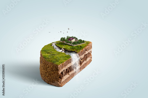 New house vision on green meadow. Conceptual image photo