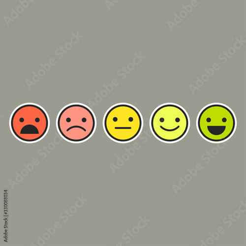 Icons, emoticons for rating or review. Feedback rate of satisfaction. Level