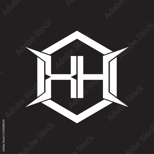 XH Logo monogram with hexagon and four taper shape design template