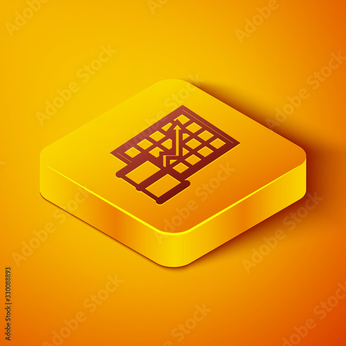 Isometric line Oil price increase icon isolated on orange background. Oil industry crisis concept. Yellow square button. Vector Illustration