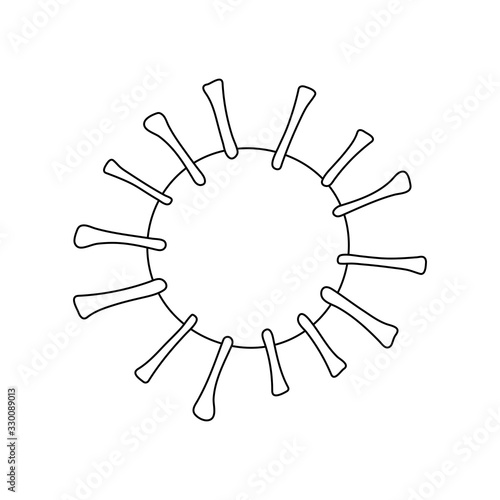 Coronavirus vector outline symbol. Sign covid-2019 isolated on white background. Stylized illustration of a new world virus. MERS-Cov, Novel coronavirus. Abstract virus line art model illustration