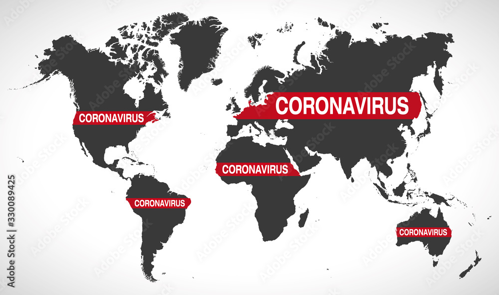 World map with Coronavirus warning illustration