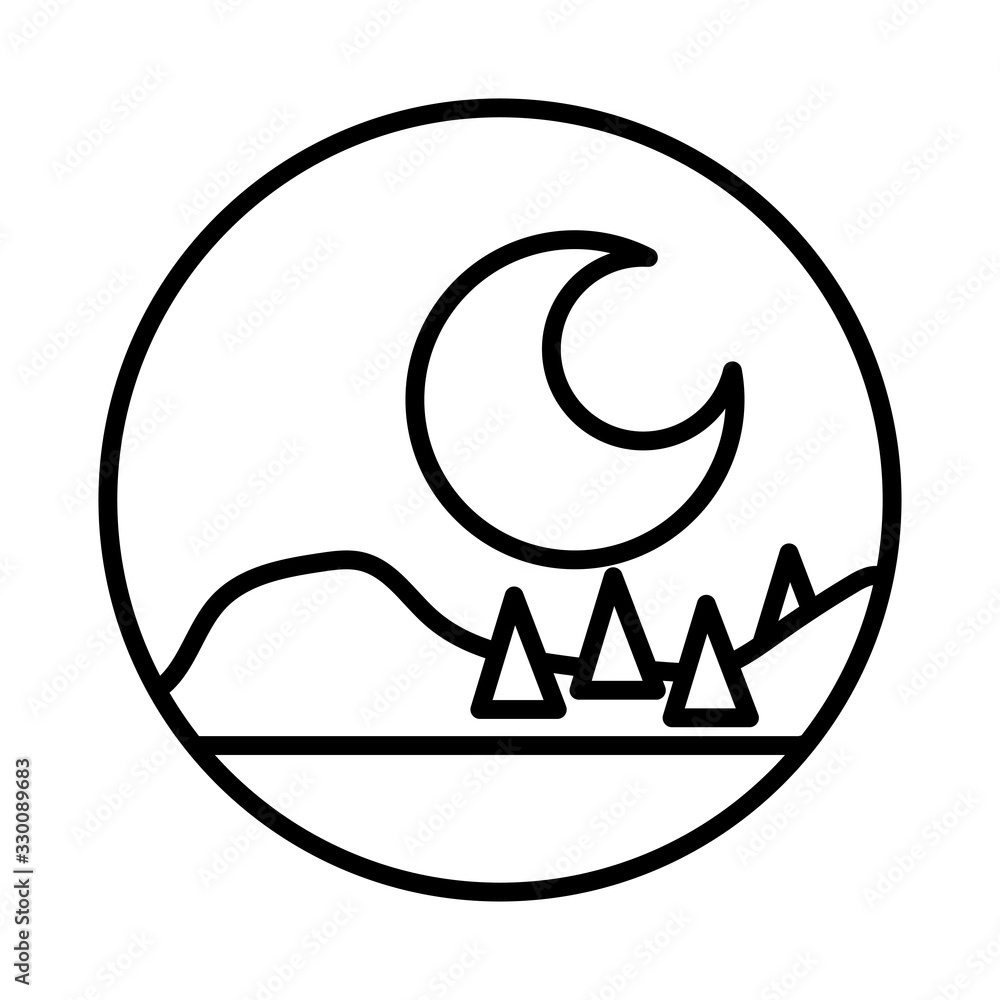 forest landscape night scene line style icon forest landscape night scene line style icon