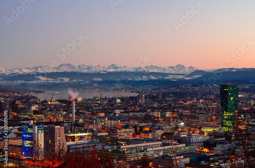Zurich city overlook at sunset