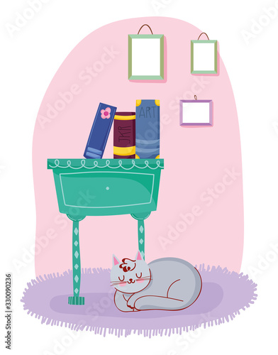 cat books in furniture drawer with frames decoration, book day