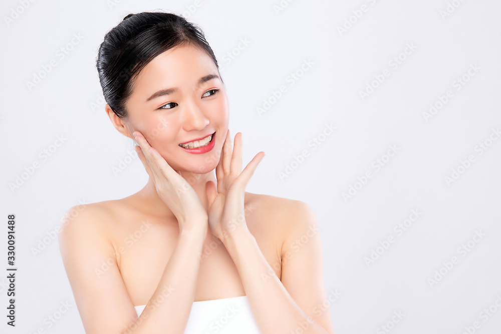 Beautiful Young Asian Woman with Clean Fresh Skin. Face care, Facial treatment, Cosmetology, beauty and healthy skin and cosmetic concept .woman beauty skin isolated on white background Beautiful Young Asian Woman with Clean Fresh Skin. Face care, Facial treatment, Cosmetology, beauty and healthy skin and cosmetic concept .woman beauty skin isolated on white background