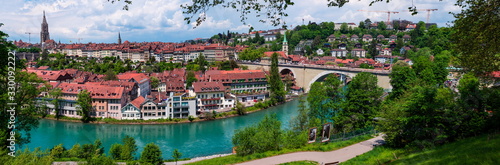 Old city Bern Switzerland Aarau Aare river side panorama sunny summer day photo