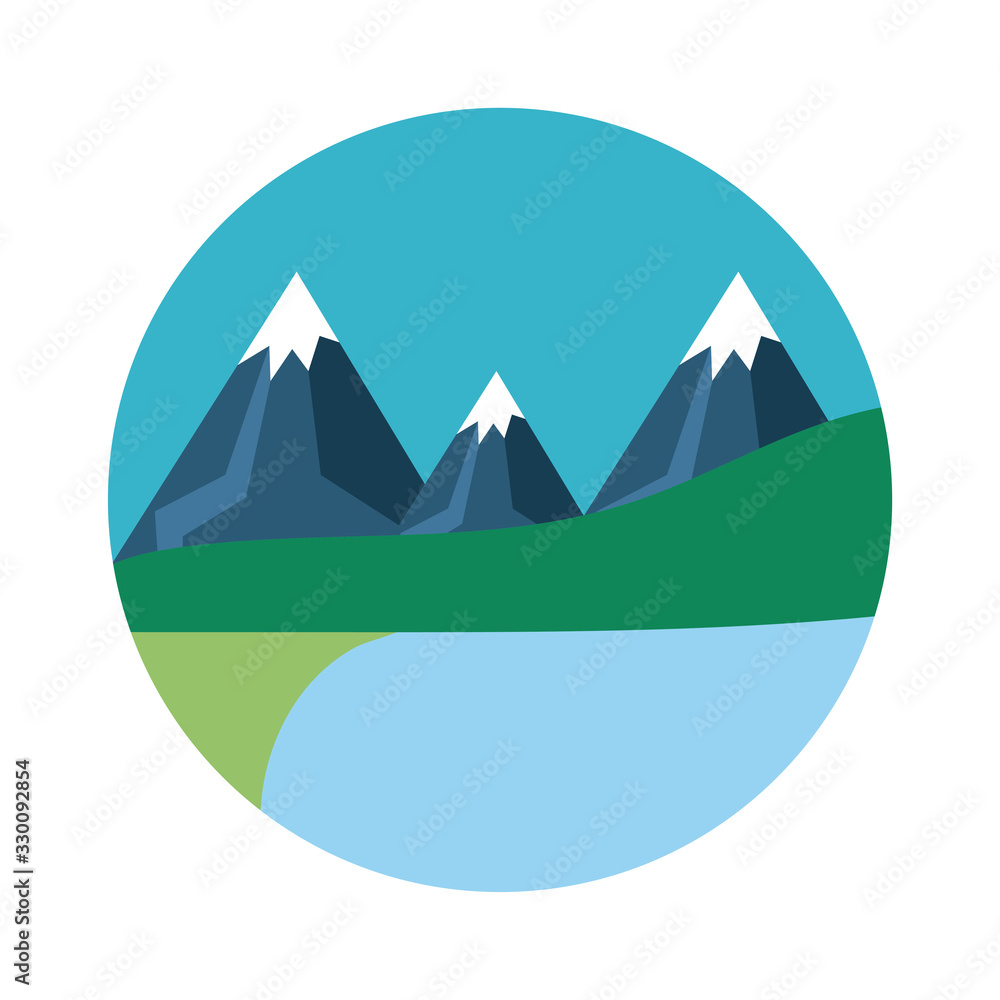 landscape with snow mountains scene flat style icon