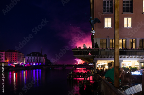 Zurich festival celebrations fireworks crowds and buildings