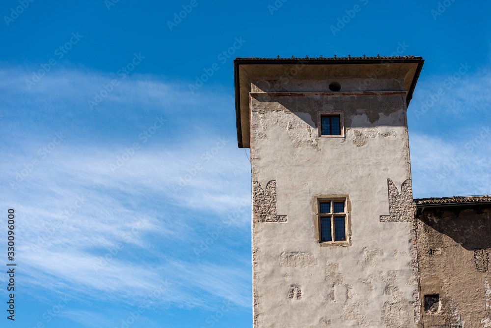 Castello del Buonconsiglio or Castelvecchio with the Torre Aquila or delle Laste (Eagle Tower, XIII-XVI century), Medieval castle in Trento city, Trentino Alto Adige, Italy, Europe 