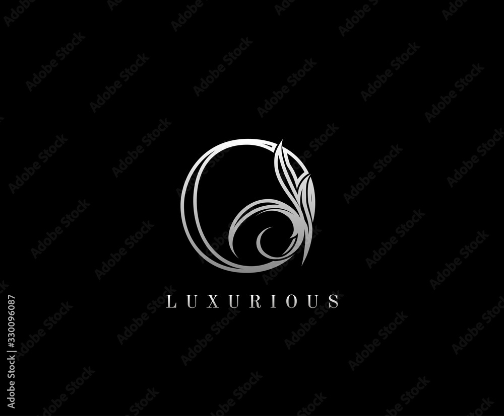 Initial O letter silver luxury beauty flourishes vintage monogram logo ...