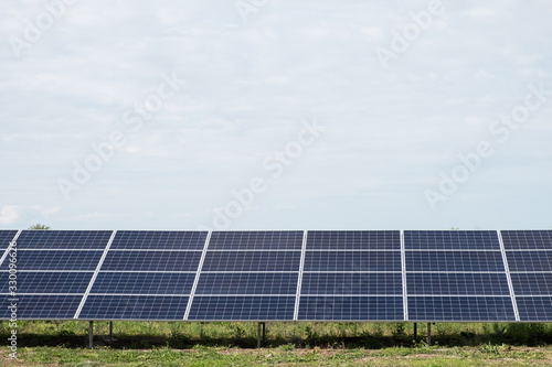 Many solar panels station closeup © bartoshd