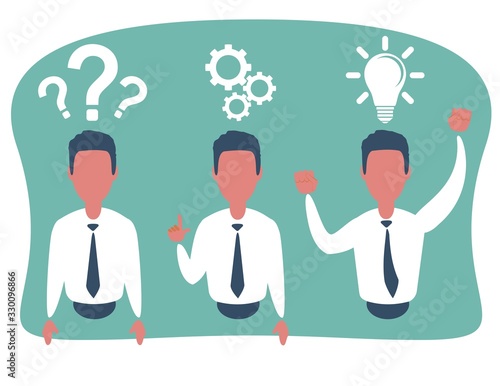 Thinking. Businessman solving a problem business concept . Stock illustration for poster, greeting card, website, ad, business presentation, advertisement design.