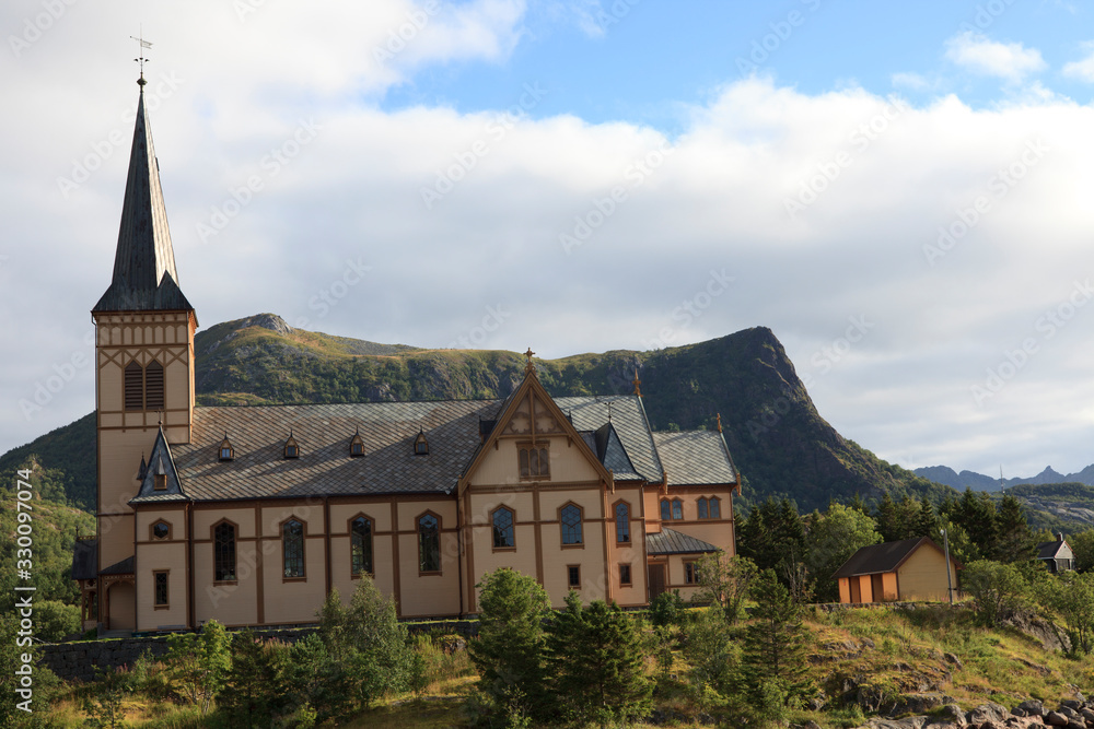 Lofoten Islands / Norway - August 30, 2017: Kabelvag church on Austvagoy, Lofoten Islands, Nordland, Norway, Scandinavia, Europe