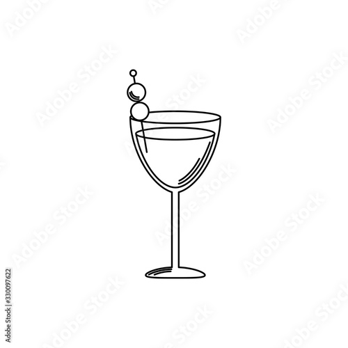 drinks glass cocktail with olives in stick line style icon