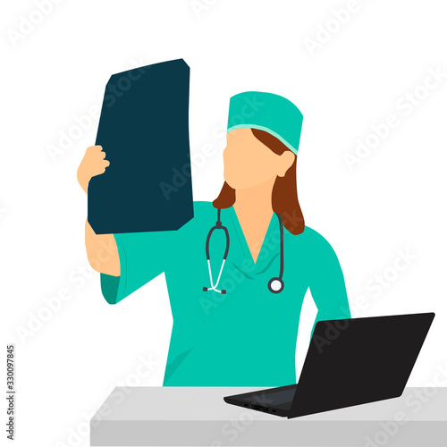 vector illustration of doctor looking at x-ray on lightbox
