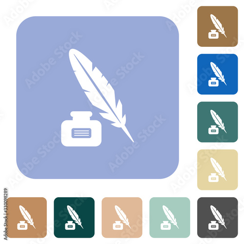 Feather and ink bottle with label rounded square flat icons