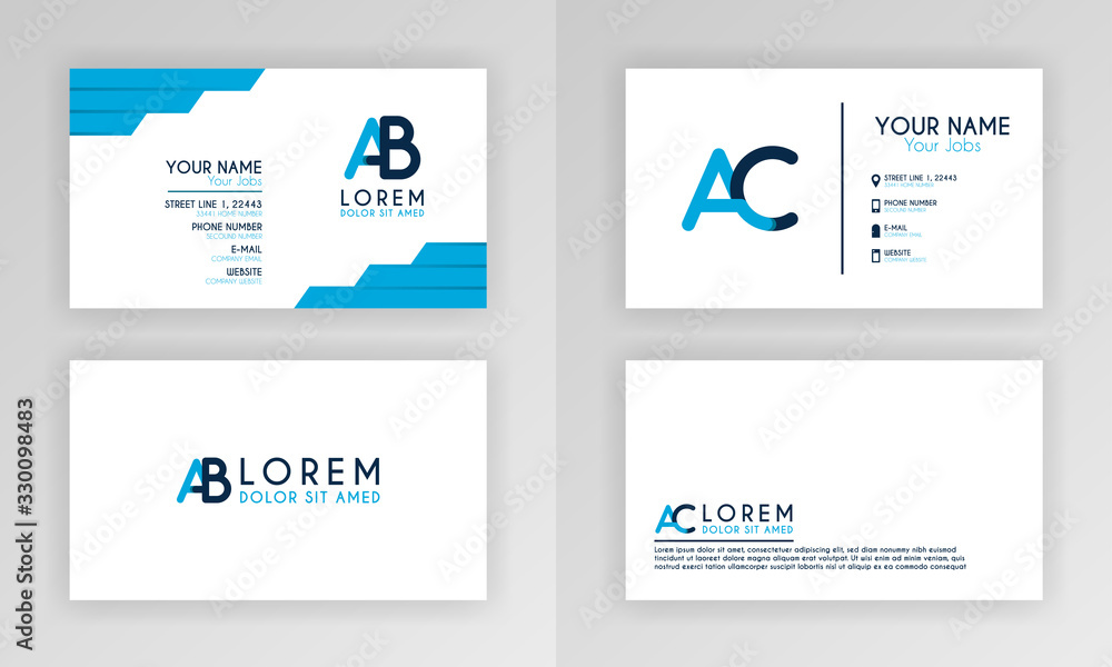 Blue Business Card Template. Simple Identity Card Design With Alphabet Logo And Slash Accent Decoration. For Corporate, Company, Professional, Business, Advertising, Public Relations, Brochure, Poster Blue Business Card Template. Simple Identity Card Design With Alphabet Logo And Slash Accent Decoration. For Corporate, Company, Professional, Business, Advertising, Public Relations, Brochure, Poster