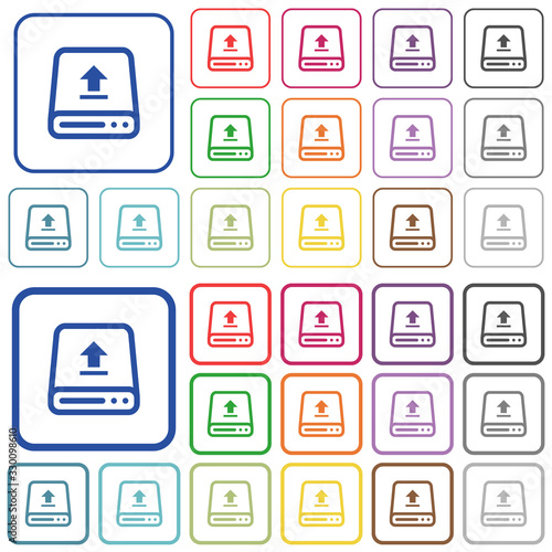 Upload from hard drive outlined flat color icons