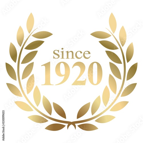 Since year 1920 gold laurel wreath vector isolated on a white background 
