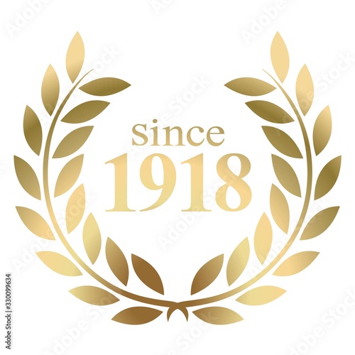 Since year 1918  gold laurel wreath vector isolated on a white background 