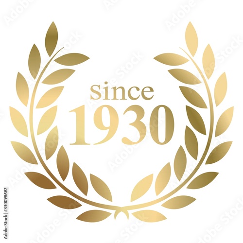 Since year 1930 gold laurel wreath vector isolated on a white background 