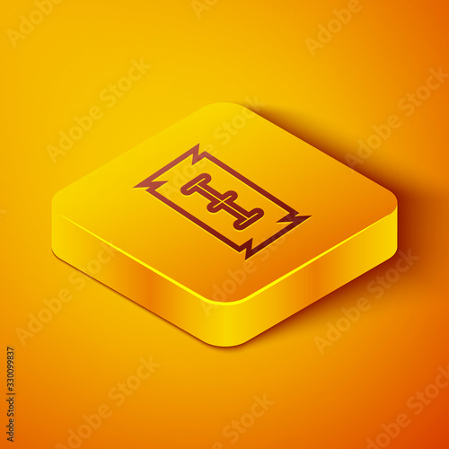 Isometric line Blade razor icon isolated on orange background. Yellow square button. Vector Illustration