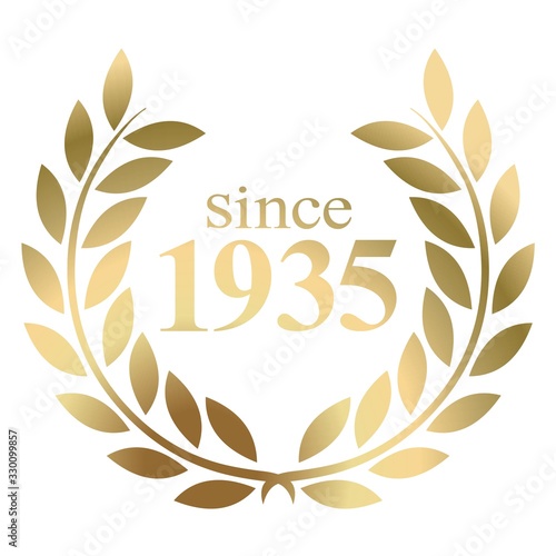 Since year 1935 gold laurel wreath vector isolated on a white background 