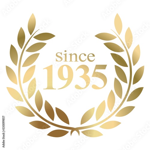 Since year 1935  gold laurel wreath vector isolated on a white background 