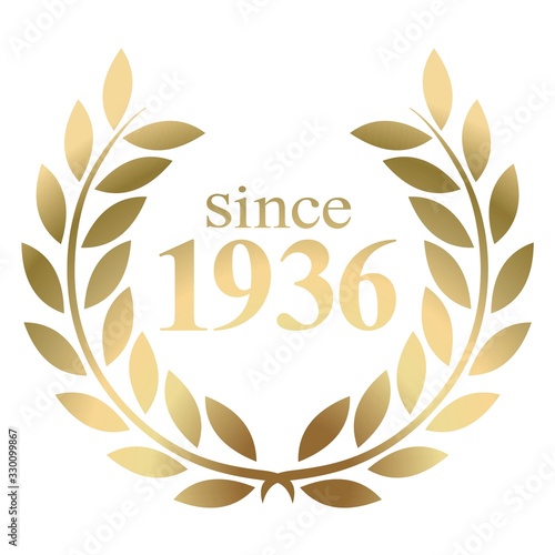 Since year 1936 gold laurel wreath vector isolated on a white background 