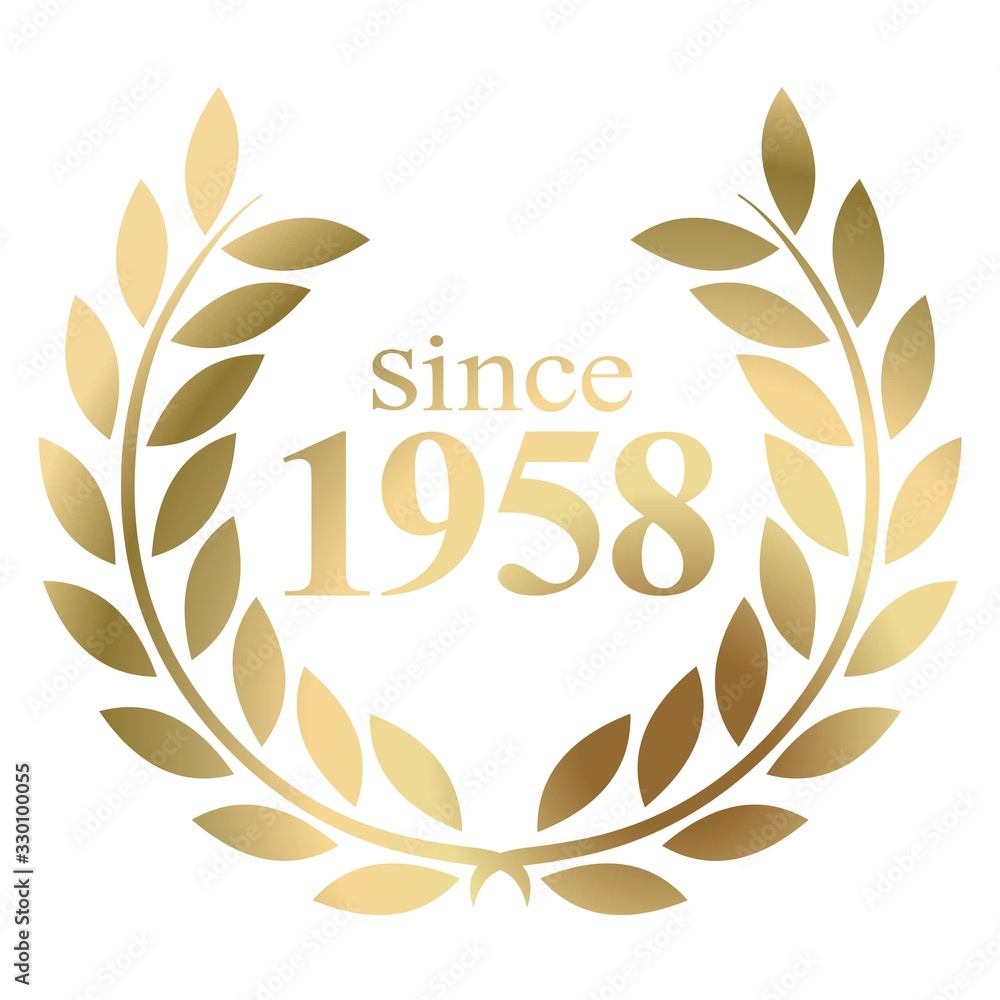 Since year 1958 gold laurel wreath vector isolated on a white background 