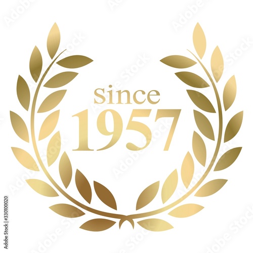 Since year 1957 gold laurel wreath vector isolated on a white background 