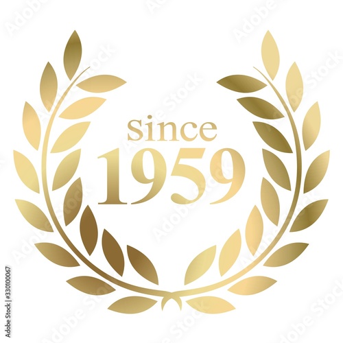 Since year 1959 gold laurel wreath vector isolated on a white background  photo