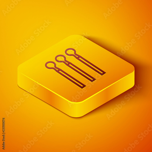 Isometric line Matches icon isolated on orange background. Yellow square button. Vector Illustration