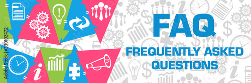 FAQ - Frequently Asked Questions Colorful Triangles Business Symbols Horizontal 