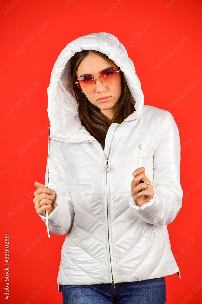 sexy spring brunette girl. Fashion brunette model in nice clothes. Wearing jacket or coat. Fashion studio portrait of sportive girl. smart casual outfit. cool hipster girl in hood sexy spring brunette girl. Fashion brunette model in nice clothes. Wearing jacket or coat. Fashion studio portrait of sportive girl. smart casual outfit. cool hipster girl in hood