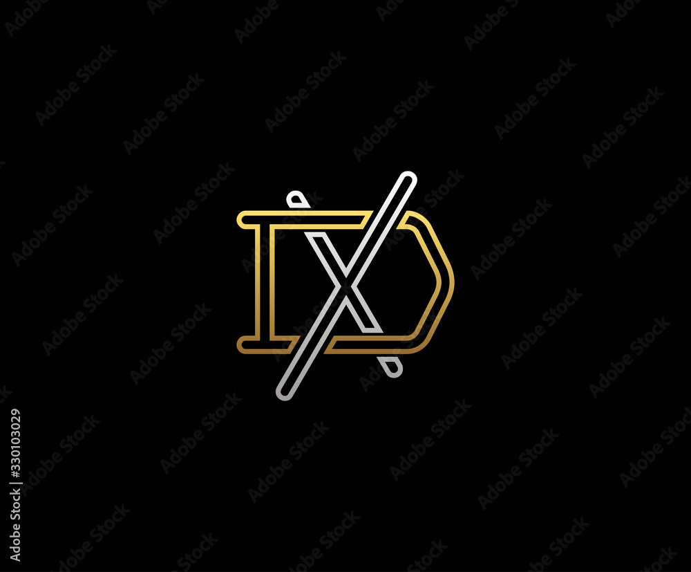 Initial letter X and D, XD, DX, overlapping interlock logo, monogram line art vintage style on black background Initial letter X and D, XD, DX, overlapping interlock logo, monogram line art vintage style on black background