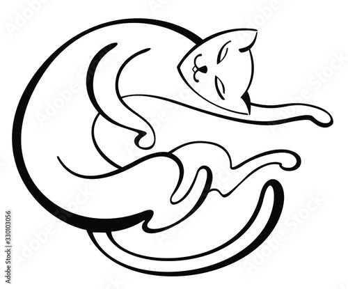 Sleeping cat, black contour