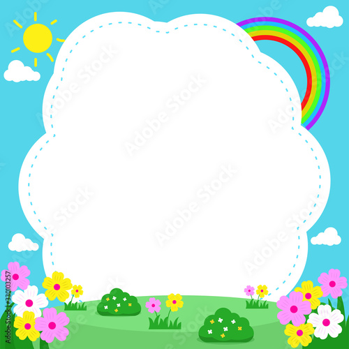 Cute nature landscape background. Frame template design with cute nature theme for kids 