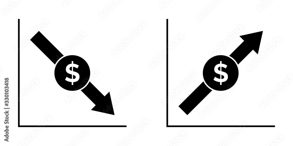 Vector infographics with scheme of dollar fall and growth. Сoncept flat ...
