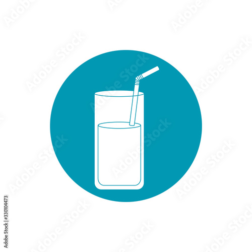 drinks glass cup with straw beverage fresh blue block style icon
