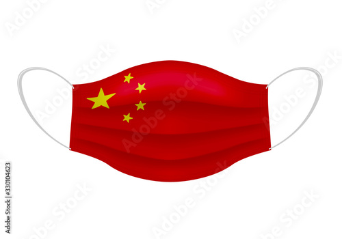 Coronavirus in China. Graphic of surgical mask with chinese flag. Novel coronavirus (2019-nCoV or CoVid-19). Medical face mask as concept of coronavirus quarantine. Coronavirus outbreak.