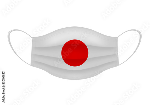 Coronavirus in Japan. Graphic of surgical mask with japanese flag. Novel coronavirus (2019-nCoV or CoVid-19). Medical face mask as concept of coronavirus quarantine. Coronavirus outbreak.
